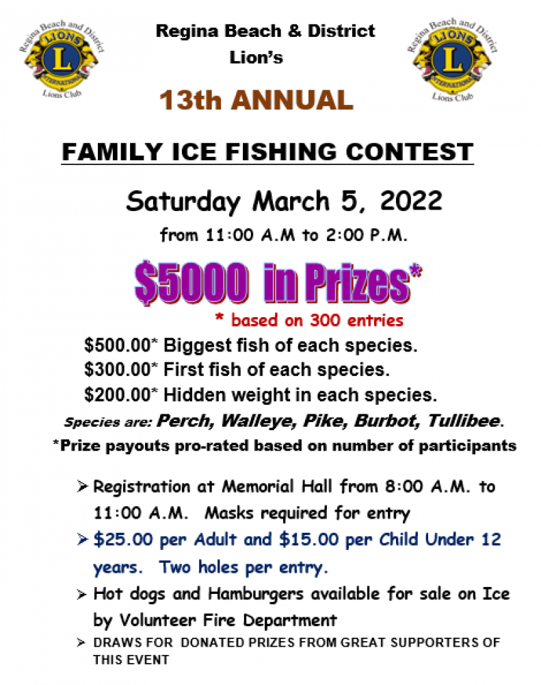 Lions Family Ice Fishing Contest - March 5