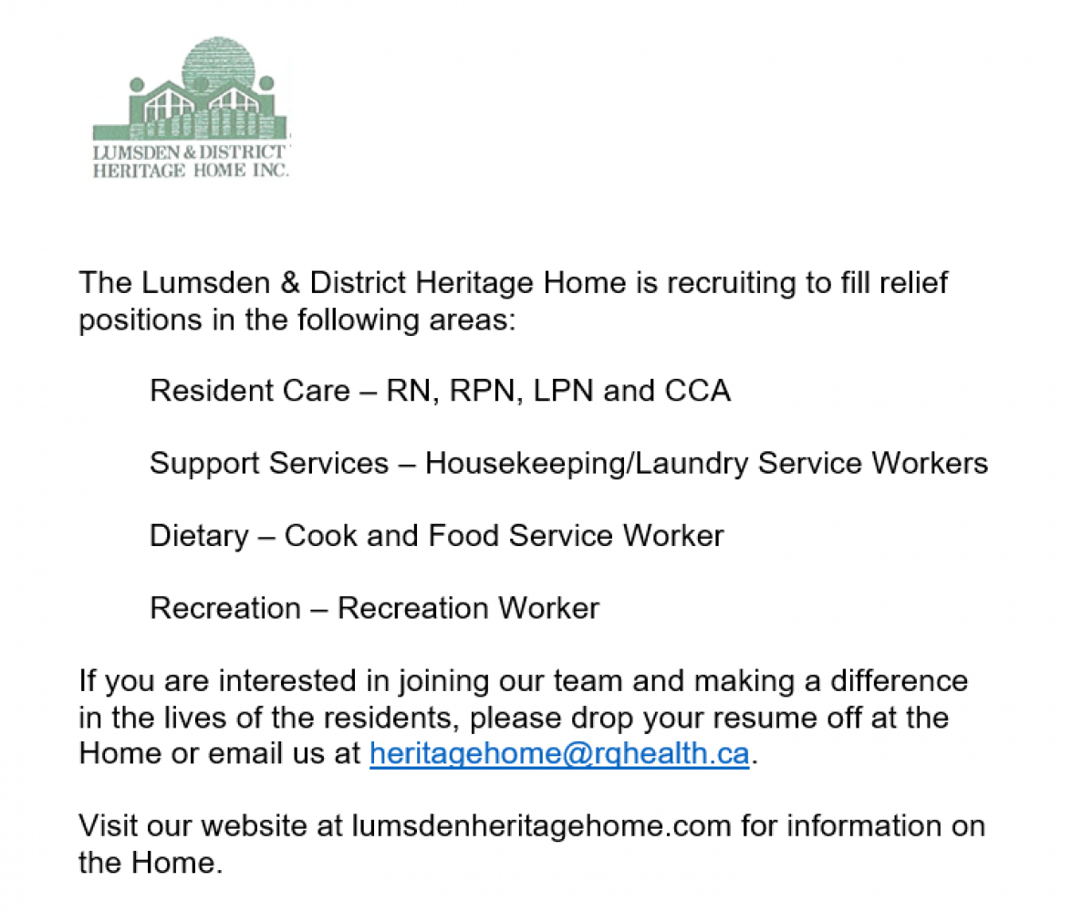 Lumsden & District Heritage Home Job Opportunities