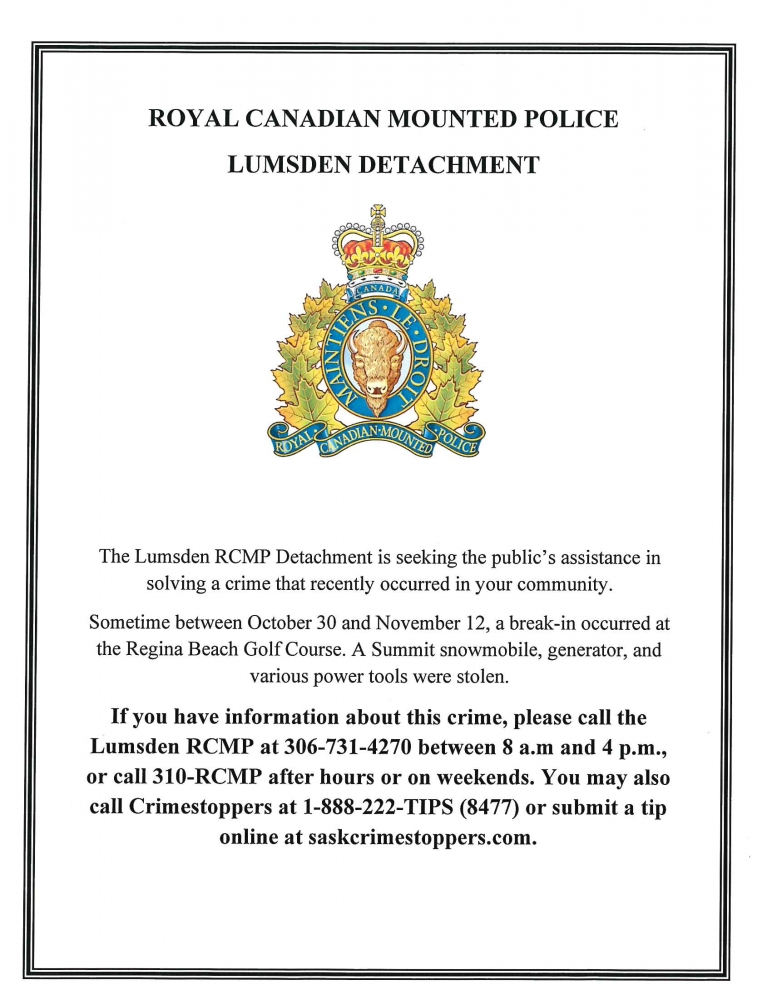 Lumsden RCMP Notice