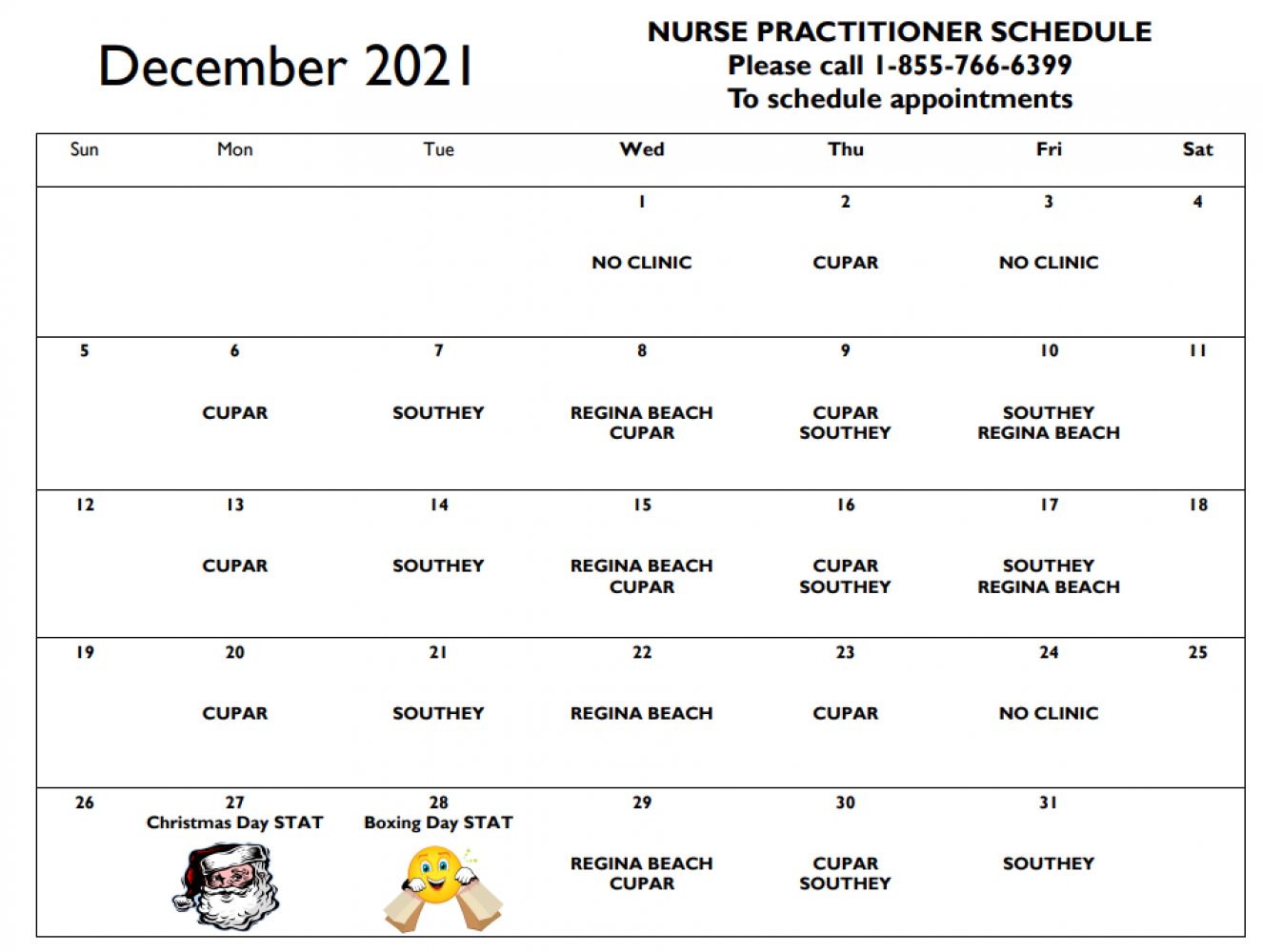 No Nurse Practitioner Dec 1 & 3