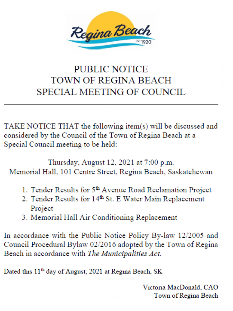 Notice of Special Meeting of Council