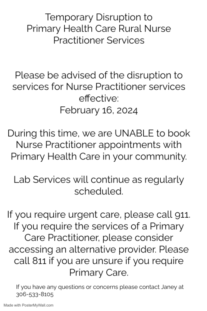 Nurse Practitioner Services Unavailable 