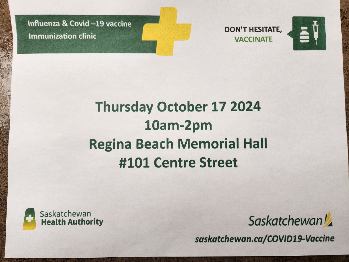 October 17 - Influenza & Covid - 19 Vaccine Immunization Clinic