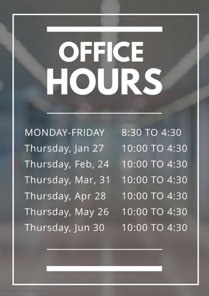 Office open at 10:00am Thursday, January 27th