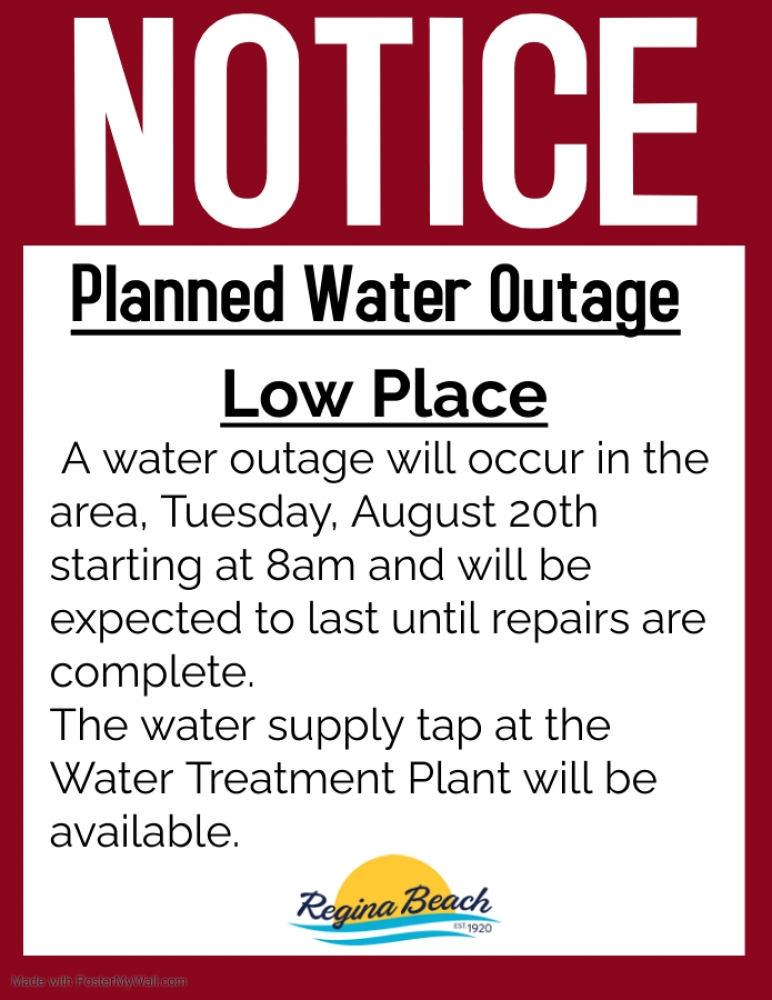 Planned Water Outage - Low Place August 20th, 2024