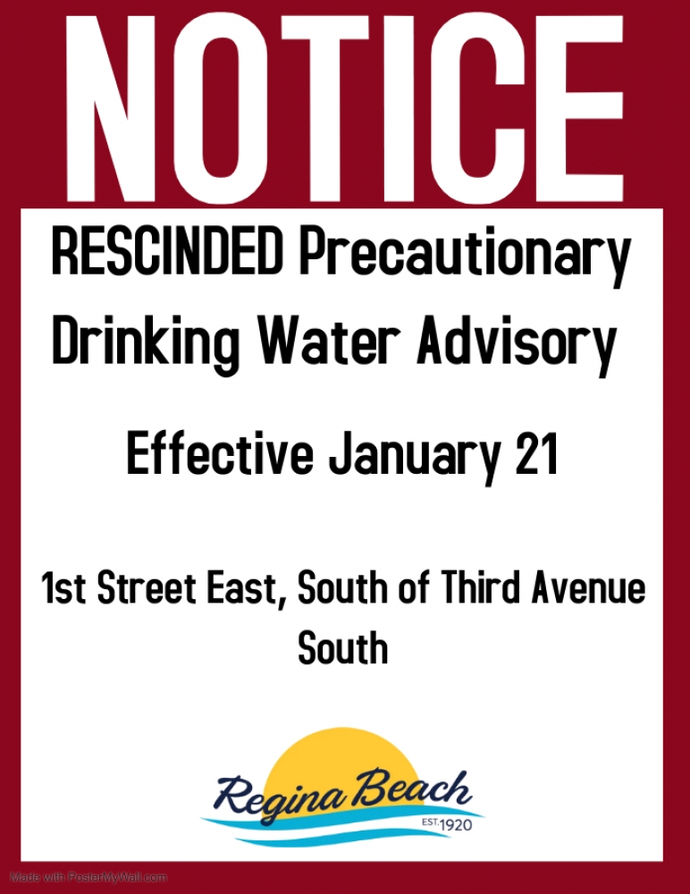 Rescinded Drinking Water Advisory  - 300 Block 1st Street East