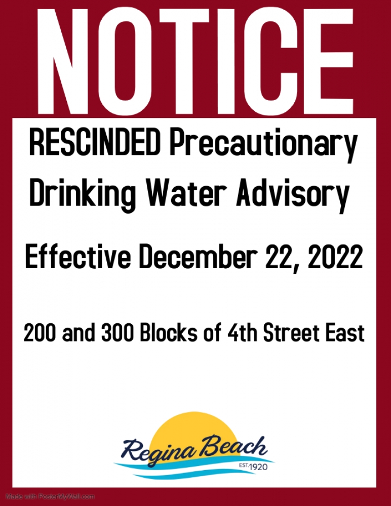 Precautionary Drinking Water Advisory Rescinded - 200 & 300 Blocj 4th St. East