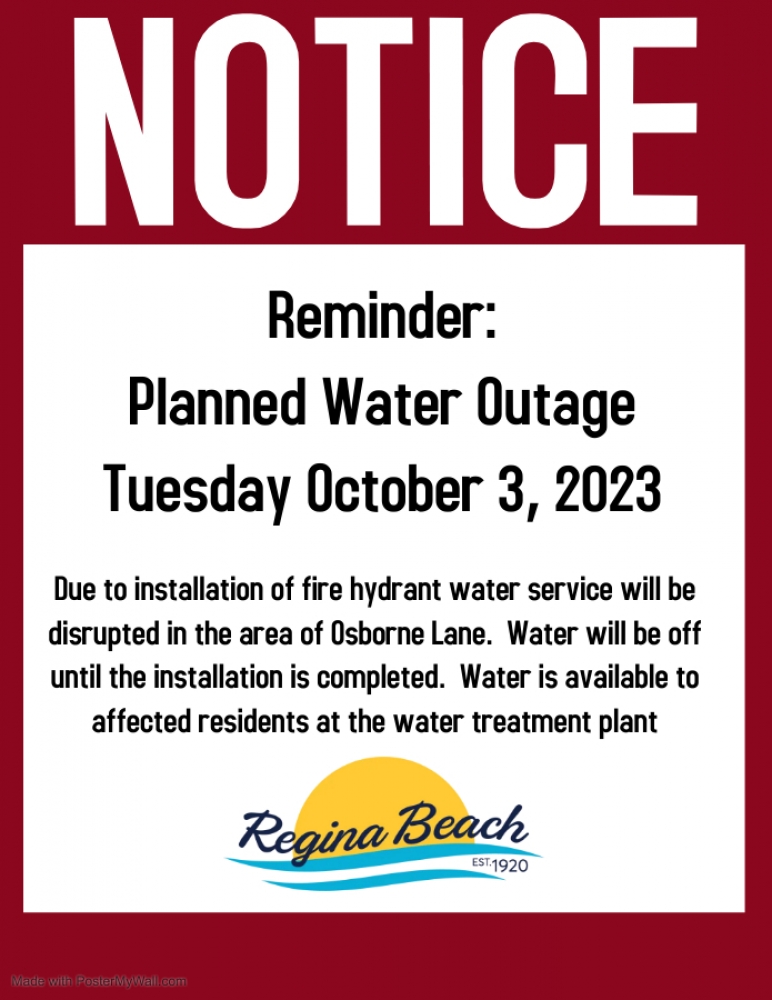 Reminder: Osborne Lane, Water Disruptions due to fire hydrant replacement Oct 3, 2023