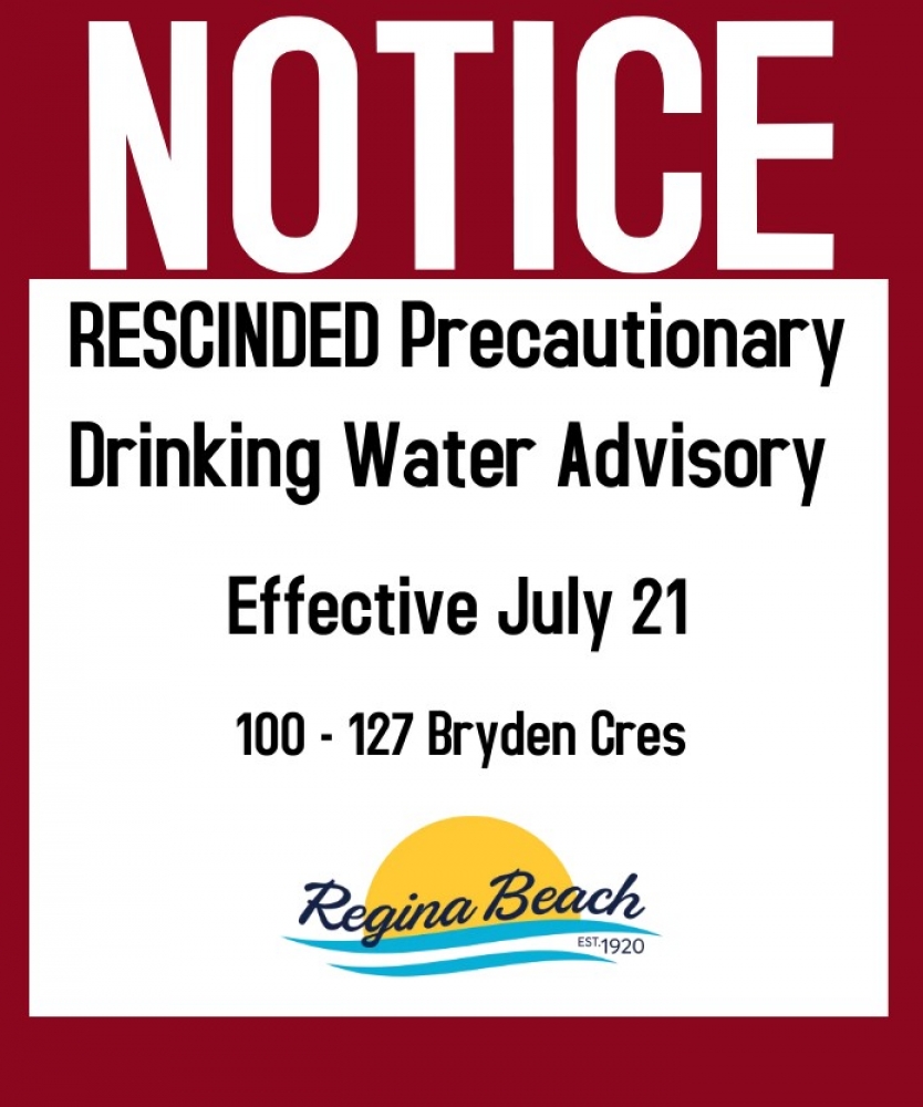 RESCINDED Drinking Water Advisory 100-127 Bryden Cres
