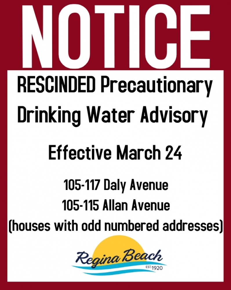 RESCINDED Drinking Water Advisory - 100 Block Daly & Allan Ave