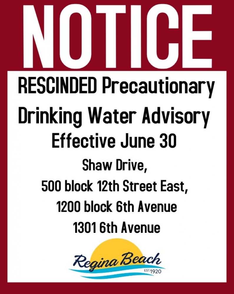 Rescinded Drinking Water Advisory - Shaw Dr, 12th St E, 6th Ave