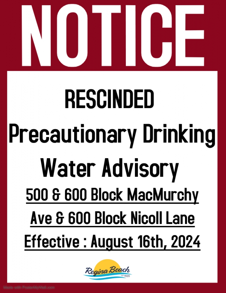 Rescinded - Precautionary Drinking Water Advisory 500 & 600 Block MacMurchy Ave & 600 Block Nicoll Lane