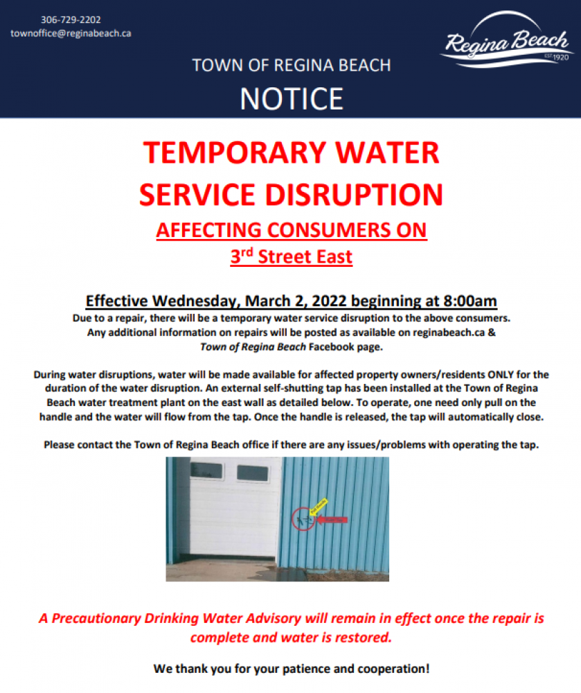 Temporary Water Disruption Notice - 3rd Street East