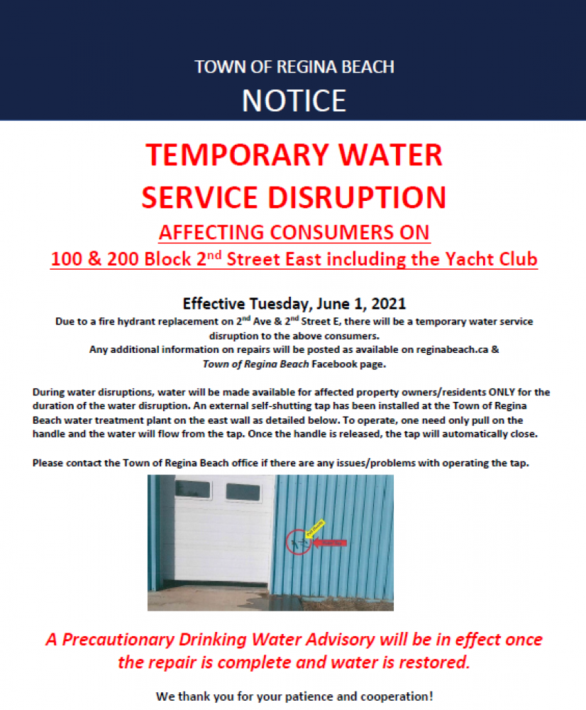 Water Disruption-June 1 for 100 & 200 Block 2nd St E