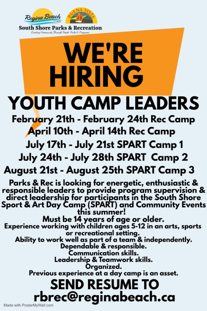 We are Hiring! - Parks & Recreation Camp Leaders