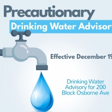 Precautionary Drinking Water Advisory – 200 Block Osborne Ave