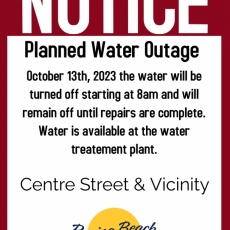 Planned Water Outage Oct 13th, 2023