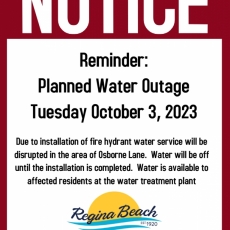 Reminder: Osborne Lane, Water Disruptions due to fire hydrant replacement Oct 3, 2023