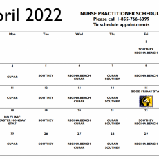 April Nurse Practitioner Schedule