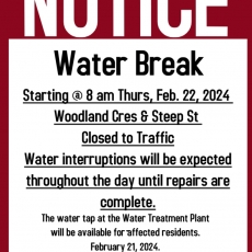 Water Break Repair Feb 22, 2024 Woodland Cres & Steep St
