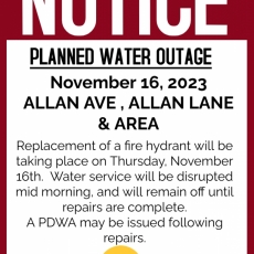 Planned Water Outage Nov 16, 2023