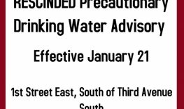 Precautionary Drinking Water Advisory Rescinded - 1st Street East, South of 3rd Avenue South