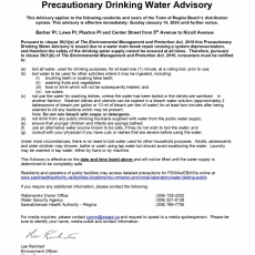 Precautionary Drinking Water Advisory - Barber, Low, Plaxton & Centre Jan 14-24
