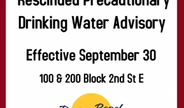 Precautionary Drinking Water Advisory Rescinded - 100 & 200 Block 2nd St. E.