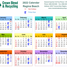 2022 Crown Shred Recycling Calendar