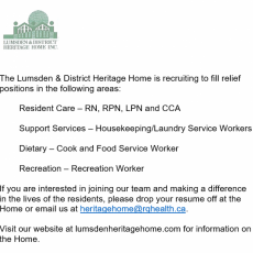 Lumsden & District Heritage Home Job Opportunities